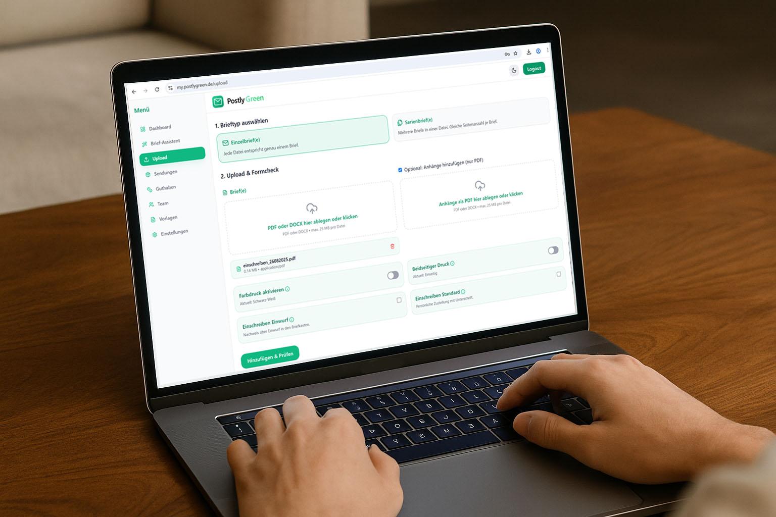 Versandübersicht im PostlyGreen Dashboard